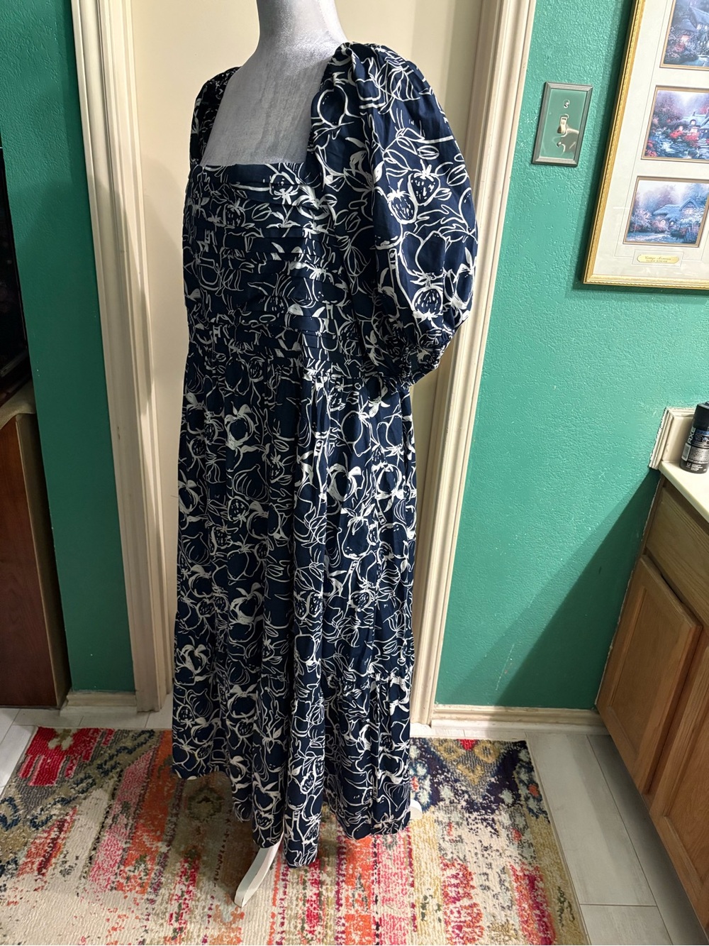 Abercrombie & Fitch Emerson Poplin Navy and White Floral Square-Neck Maxi Dress - Picture 5 of 13